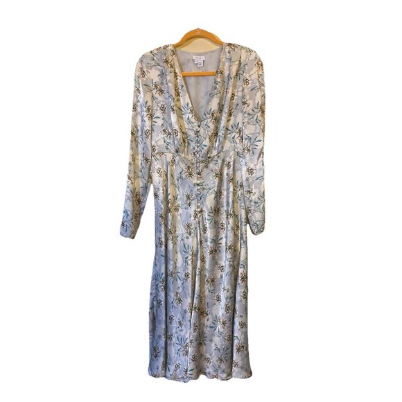 Ghost London Floral Occasion Tea Midi Dress Size S Milkmaid Satin Romantic - Picture 1 of 15